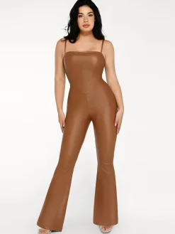Shapewear Faux Leather Corset Bodice Slimming Jumpsuit
