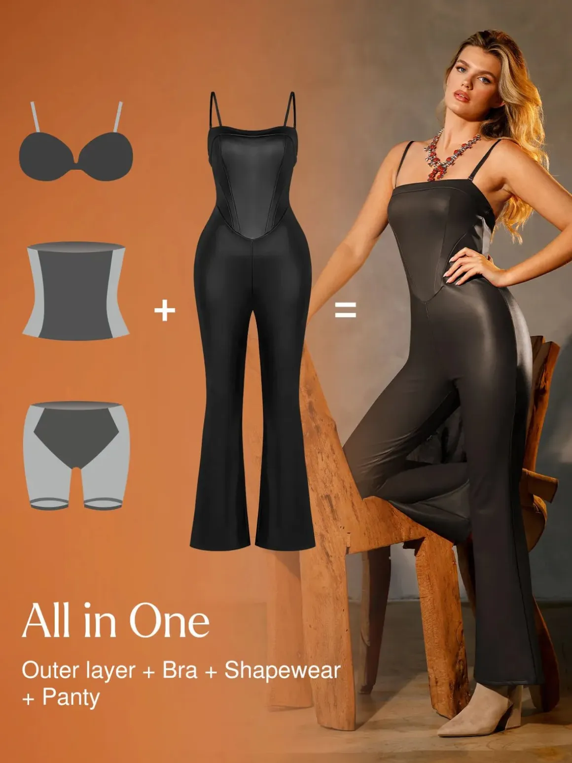 Shapewear Faux Leather Corset Bodice Slimming Jumpsuit