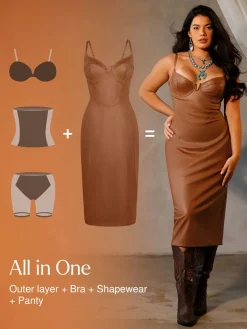 Shapewear Faux Leather Hourglass Corset Midi Dress