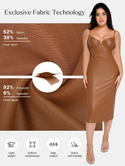Shapewear Faux Leather Hourglass Corset Midi Dress