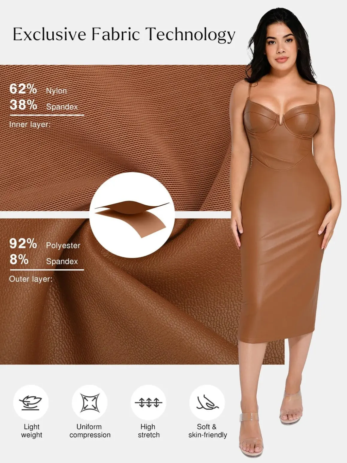 Shapewear Faux Leather Hourglass Corset Midi Dress
