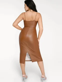 Shapewear Faux Leather Hourglass Corset Midi Dress