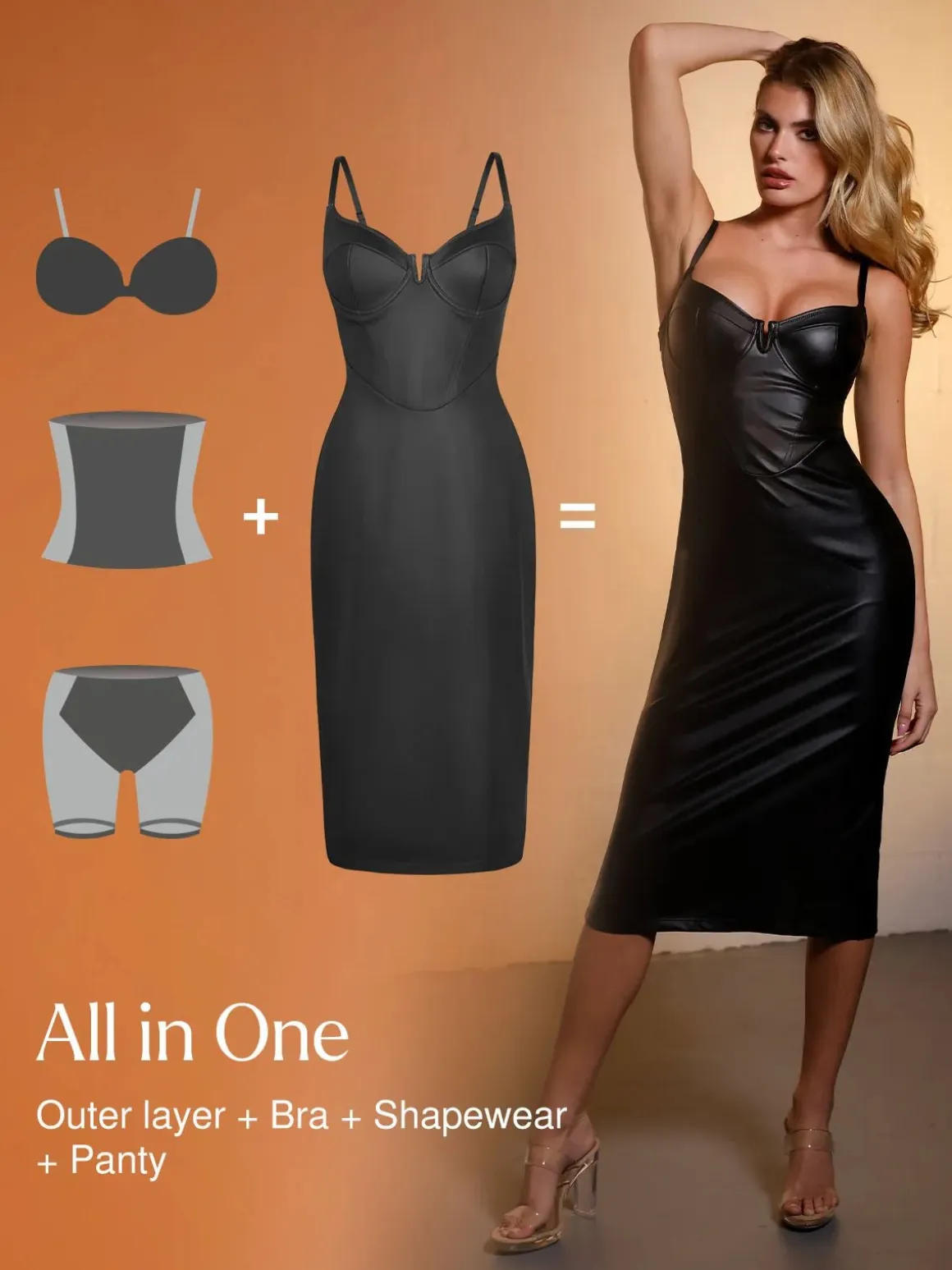 Shapewear Faux Leather Hourglass Corset Midi Dress