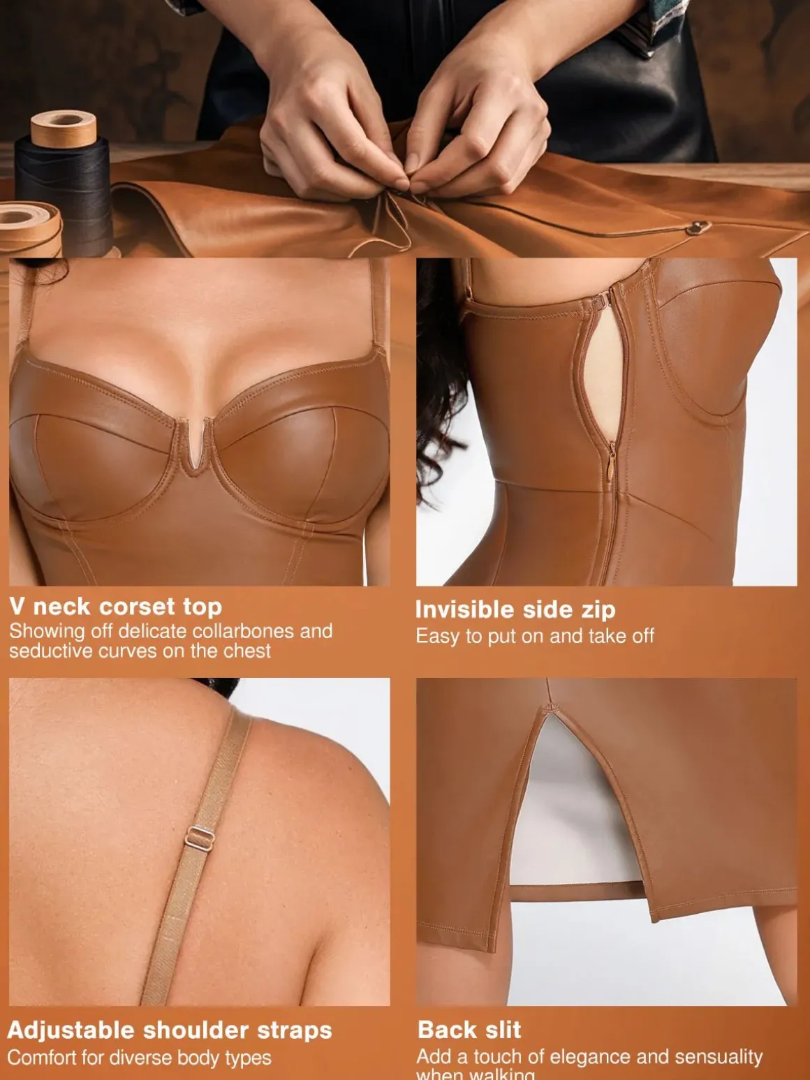 Shapewear Faux Leather Hourglass Corset Midi Dress