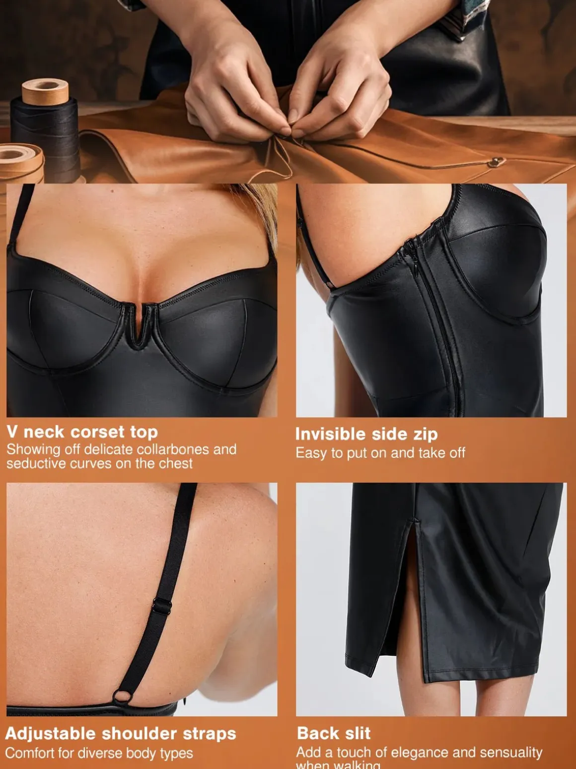 Shapewear Faux Leather Hourglass Corset Midi Dress