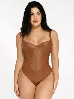 Shapewear Faux Leather Hourglass Corset Bodysuit