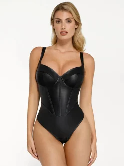 Shapewear Faux Leather Hourglass Corset Bodysuit