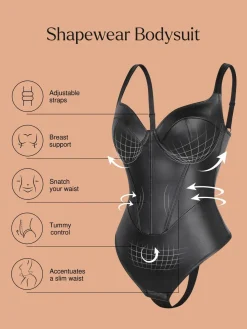 Shapewear Faux Leather Hourglass Corset Bodysuit