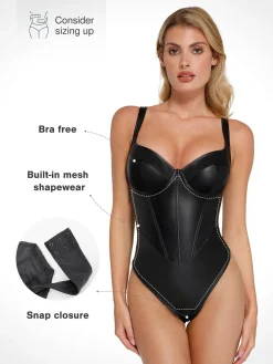 Shapewear Faux Leather Hourglass Corset Bodysuit