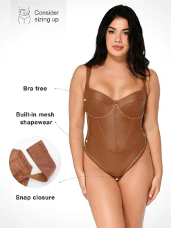 Shapewear Faux Leather Hourglass Corset Bodysuit