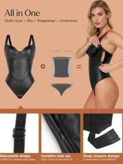 Shapewear Faux Leather Hourglass Corset Bodysuit