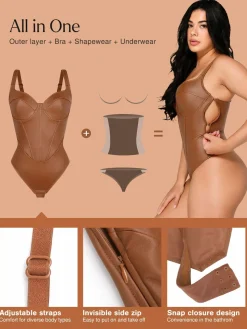 Shapewear Faux Leather Hourglass Corset Bodysuit