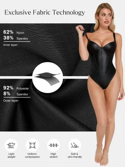 Shapewear Faux Leather Hourglass Corset Bodysuit