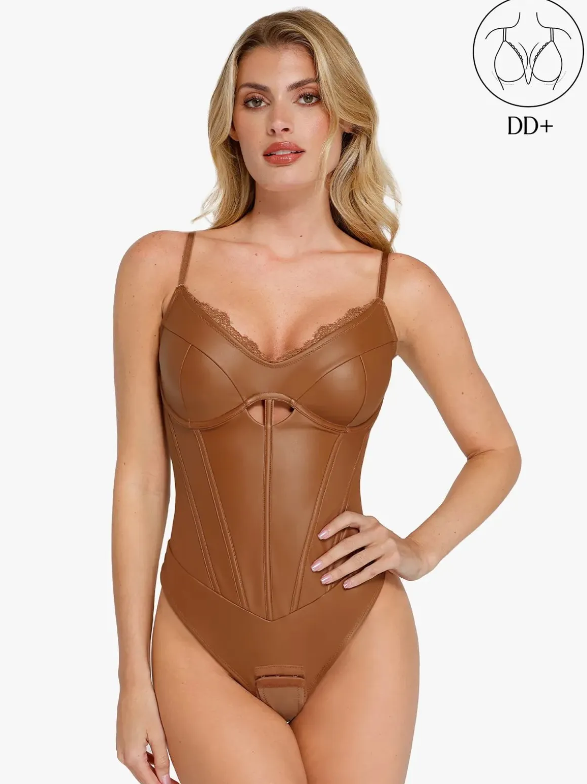 Shapewear Faux Leather Hourglass Cutout Corset Bodysuit