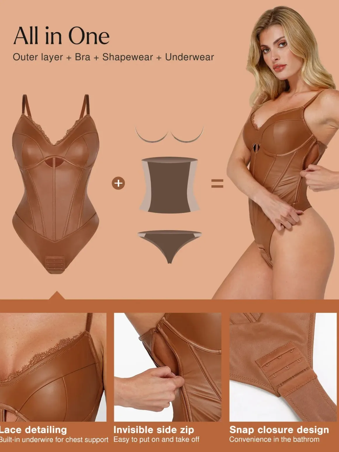 Shapewear Faux Leather Hourglass Cutout Corset Bodysuit
