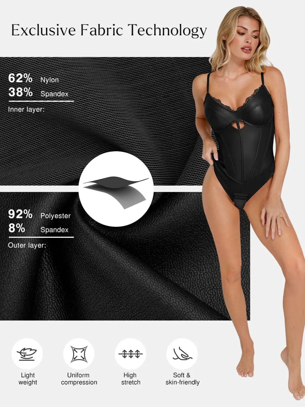 Shapewear Faux Leather Hourglass Cutout Corset Bodysuit