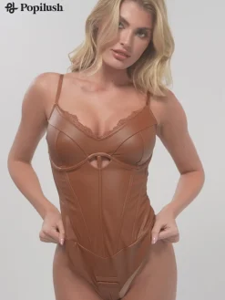 Shapewear Faux Leather Hourglass Cutout Corset Bodysuit