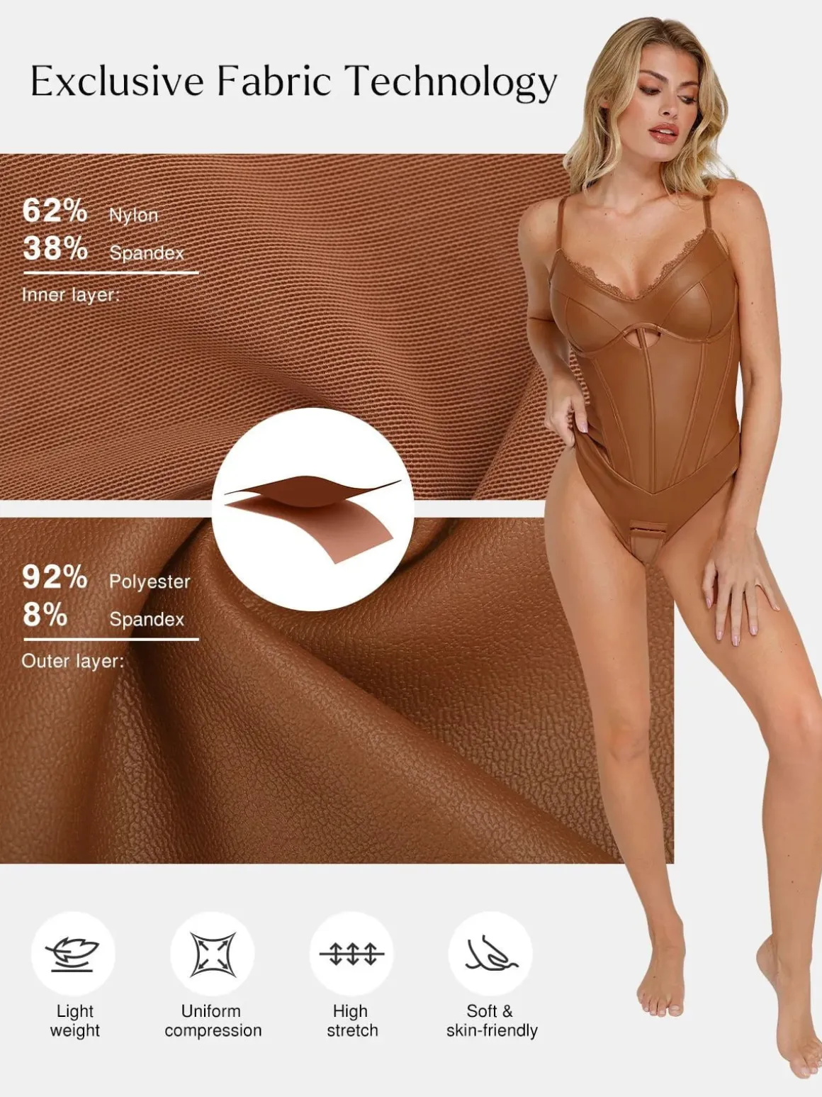 Shapewear Faux Leather Hourglass Cutout Corset Bodysuit