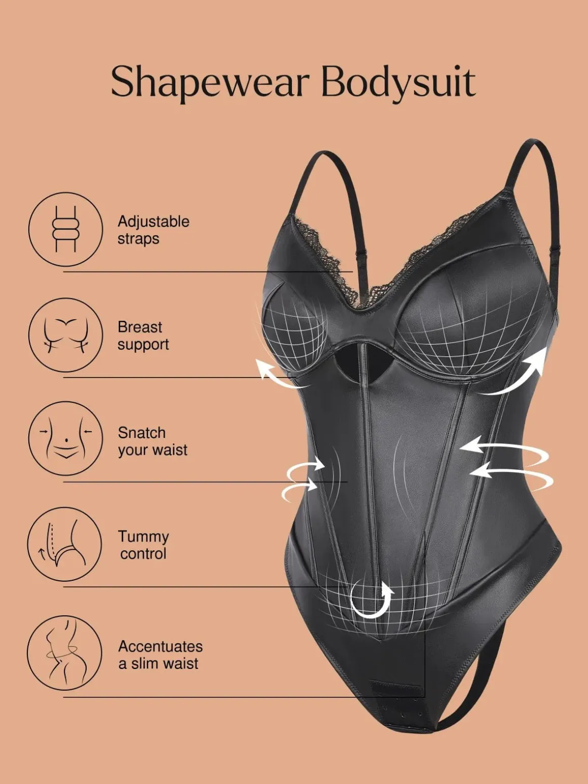 Shapewear Faux Leather Hourglass Cutout Corset Bodysuit