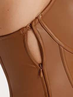 Shapewear Faux Leather Hourglass Cutout Corset Bodysuit