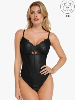 Shapewear Faux Leather Hourglass Cutout Corset Bodysuit