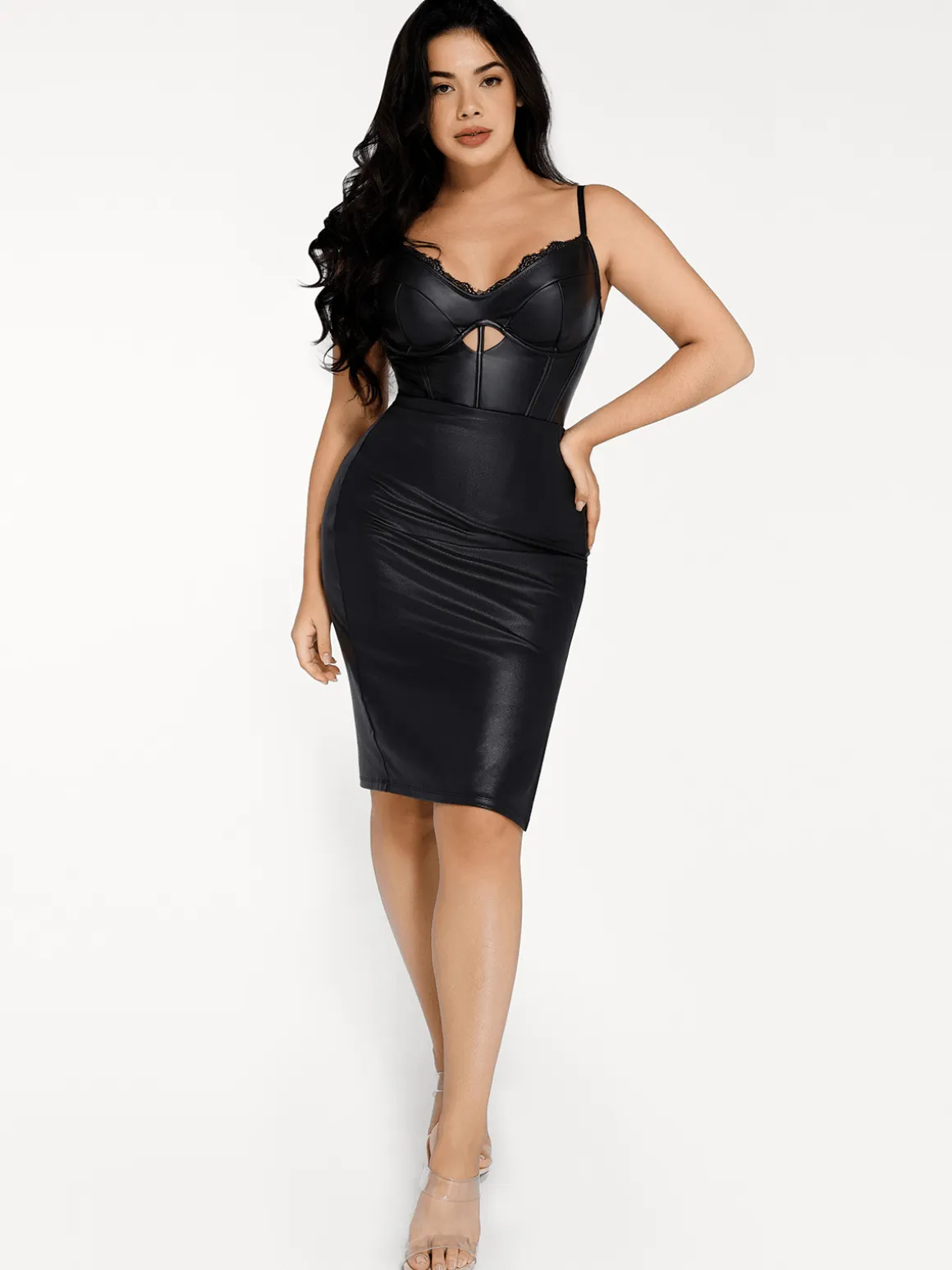 Shapewear Faux Leather Hourglass Cutout Corset Bodysuit
