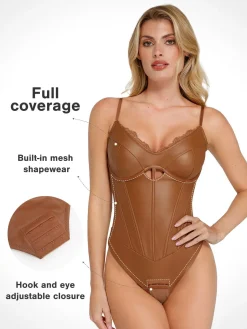Shapewear Faux Leather Hourglass Cutout Corset Bodysuit