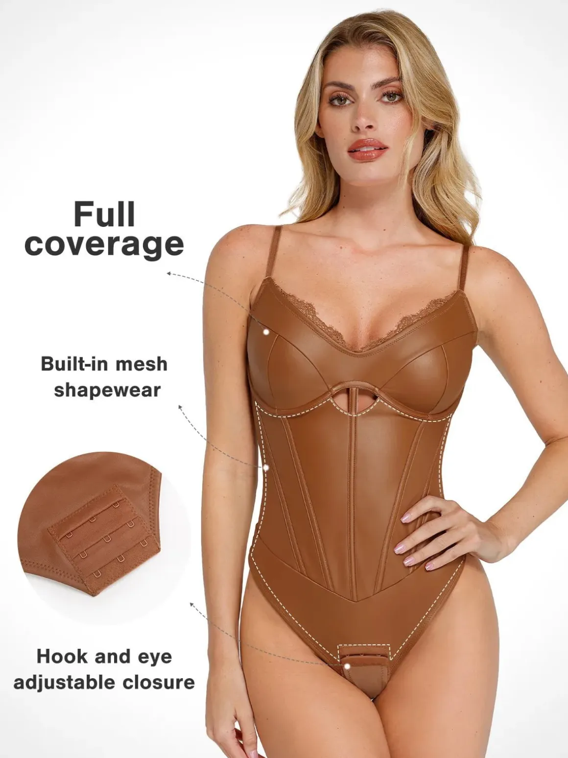Shapewear Faux Leather Hourglass Cutout Corset Bodysuit