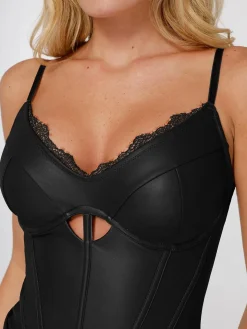 Shapewear Faux Leather Hourglass Cutout Corset Bodysuit