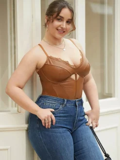 Shapewear Faux Leather Hourglass Cutout Corset Bodysuit