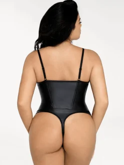 Shapewear Faux Leather Hourglass Cutout Corset Bodysuit