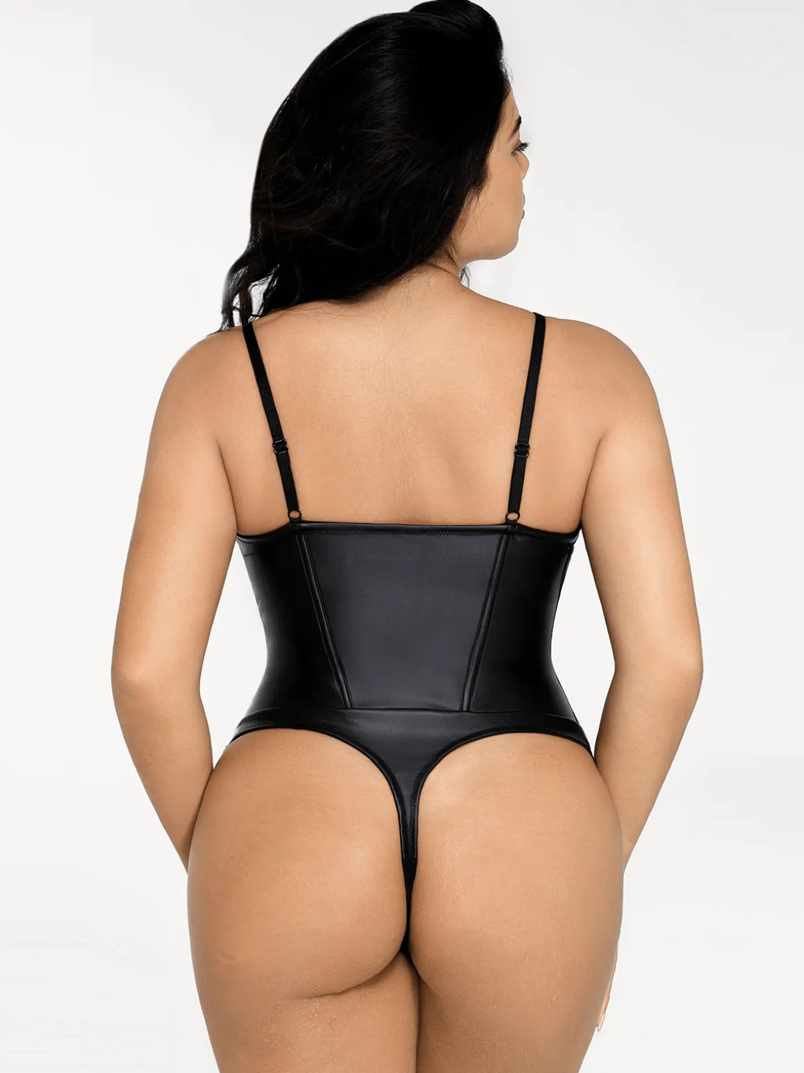 Shapewear Faux Leather Hourglass Cutout Corset Bodysuit