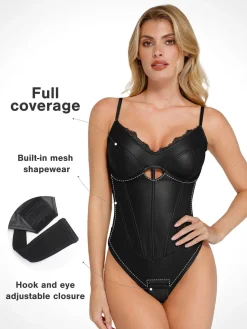 Shapewear Faux Leather Hourglass Cutout Corset Bodysuit