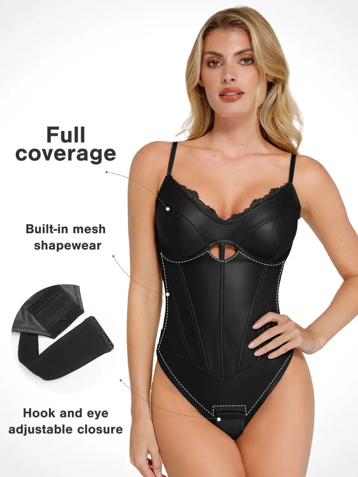 Shapewear Faux Leather Hourglass Cutout Corset Bodysuit