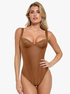 Shapewear Faux Leather Lace Balconette Sculpting Bodysuit