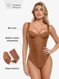 Shapewear Faux Leather Lace Balconette Sculpting Bodysuit