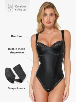 Shapewear Faux Leather Lace Balconette Sculpting Bodysuit