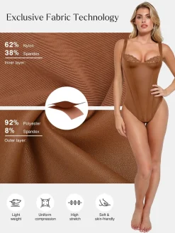 Shapewear Faux Leather Lace Balconette Sculpting Bodysuit