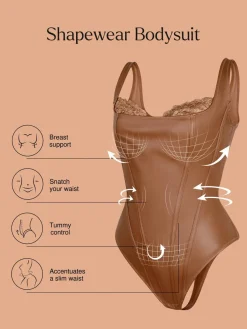 Shapewear Faux Leather Lace Balconette Sculpting Bodysuit