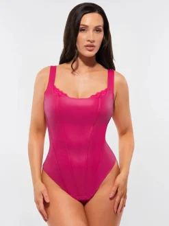 Shapewear Faux Leather Lace Balconette Sculpting Bodysuit