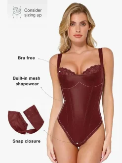 Shapewear Faux Leather Lace Balconette Sculpting Bodysuit