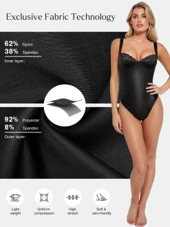 Shapewear Faux Leather Lace Balconette Sculpting Bodysuit