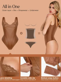 Shapewear Faux Leather Lace Balconette Sculpting Bodysuit