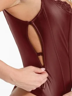 Shapewear Faux Leather Lace Balconette Sculpting Bodysuit