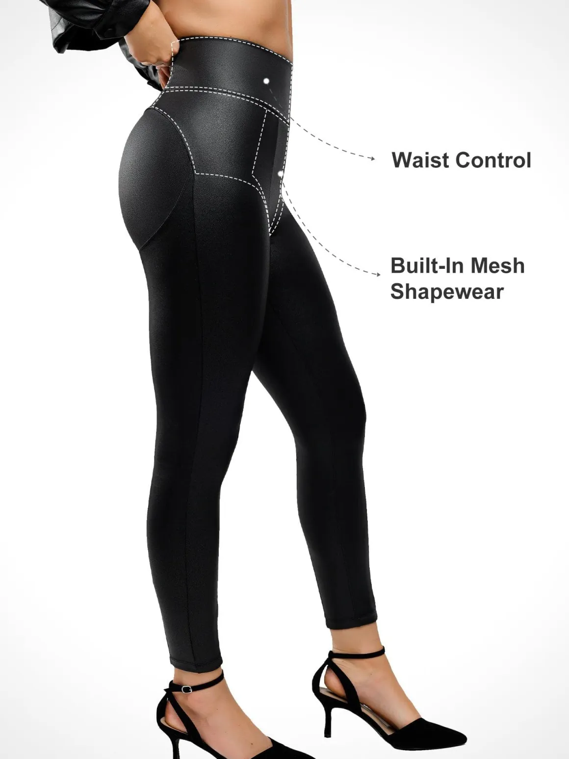 Shapewear Faux Leather Tummy Control High Rise Leggings