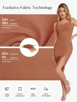 Shapewear Faux Nubuck Bodycon Sculpting Slit Midi Dress