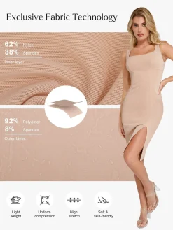 Shapewear Faux Nubuck Bodycon Sculpting Slit Midi Dress