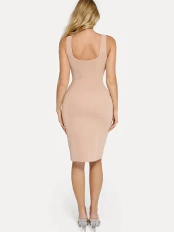 Shapewear Faux Nubuck Bodycon Sculpting Slit Midi Dress