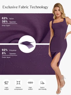 Shapewear Faux Nubuck Bodycon Sculpting Slit Midi Dress