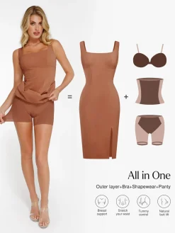 Shapewear Faux Nubuck Bodycon Sculpting Slit Midi Dress